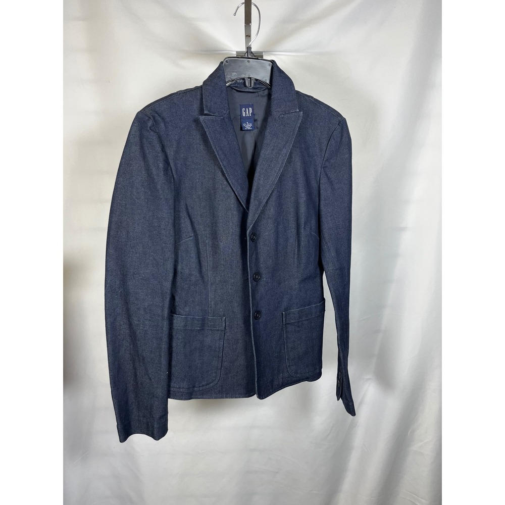 Gap Womens Denim Blazer‎ Jacket Dark Wash Stretch Cotton 3-Button Blue Size 6